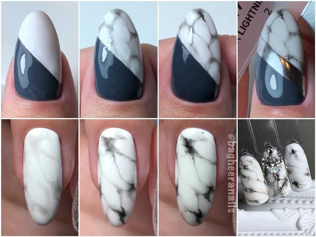 Как нарисовать мрамор на ногтях гель лаком пошаговое фото