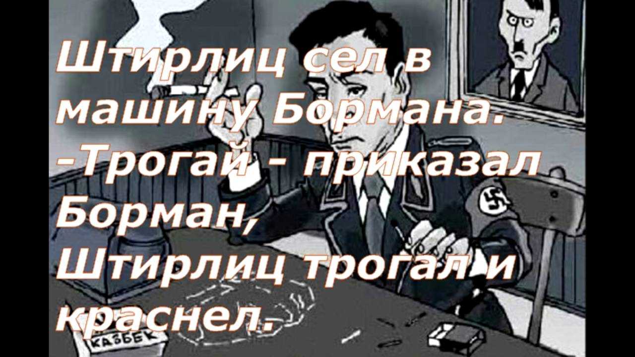 Профессия штирлица. Штирлиц и Борман. Штирлиц и Борман анекдот. Анекдоты про Бормана. Борман и Штирлиц в машине.