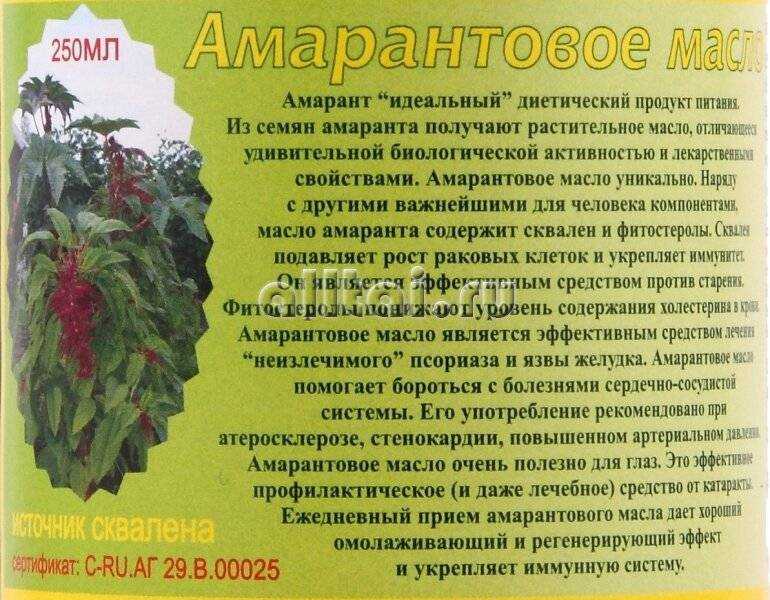 Польза и вред амарантового масла для лечения заболеваний